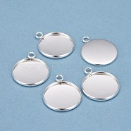 304 Stainless Steel Pendant Cabochon Settings, Plain Edge Bezel Cups, Flat Round, Silver, Tray: 20mm, 27x22x2mm, Hole: 3mm(STAS-F191-14S-G)
