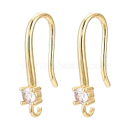 Brass Micro Pave Clear Cubic Zirconia Earring Hooks, Ear Wire, with Loops, Real 18K Gold Plated, 16.5~19.5mm, Hole: 1.2mm, 20 Gauge, Pin: 0.8mm(ZIRC-R112-06G)