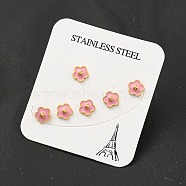 Ion Plating(IP) 304 Stainless Steel Ear Plugs Gauges, with Enamel, Flower, Flamingo, 6.5x7mm, 3 Pairs/set(EJEW-H012-03G-03)