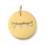 Ion Plating(IP) 304 Stainless Steel Pendants, with Jump Ring, Laser Cut, Flat Round with Constellation Charm, Real 18K Gold Plated, Sagittarius, 20x1.5mm, Hole: 5mm(STAS-M074-02J-G)