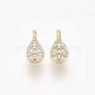 Brass Micro Pave Cubic Zirconia Charms, teardrop, Clear, Nickel Free, Real 18K Gold Plated, 5x2.5x1.8mm, Hole: 0.7mm(X-KK-S350-298)