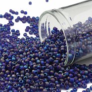TOHO Round Seed Beads, Japanese Seed Beads, (87DF) Transparent AB Frost Cobalt, 11/0, 2.2mm, Hole: 0.8mm, about 5555pcs/50g(SEED-XTR11-0087DF)