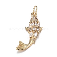 Brass Micro Clear Cubic Zirconia Pendants, Long-Lasting Plated, Fish Shape, Real 18K Gold Plated, 23.5x8x4.5mm, Hole: 3.5mm(ZIRC-F120-044G)