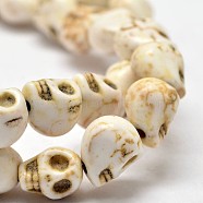 Dyed Synthetic Turquoise Bead Strands, Skull, Creamy White, 8x6x7mm, Hole: 1mm, about 48~49pcs/strand, 15.3~15.5 inch(G-M145-10-A)