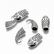 Tibetan Style Alloy Hook and Snake Head Clasps, Cadmium Free & Lead Free, Antique Silver, Clasps: 23x12x8.5mm, Hole: 8x3mm, S-Hook: 19x19x9mm, Hole: 7mm, about 100sets/1000g(TIBE-N011-040AS-RS)