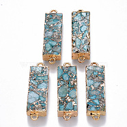 Synthetic Imperial Jasper Links connectors, with Golden Plated Brass Settings and Iron Loops, Rectangle, Light Sky Blue, 44~45.5x13x7~8mm, Hole: 2mm(G-R457-16)