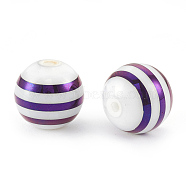 Electroplate Glass Beads, Stripe Round, Purple Plated, 10x9.5~10mm, Hole: 1.2mm, 200pcs/bag(EGLA-T009-14C)