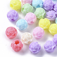 Opaque Polystyrene(PS) Plastic European Beads, Large Hole Beads, Flower, Mixed Color, 9.5x8.5mm, Hole: 4mm, about 1500pcs/500g(KY-I004-08)