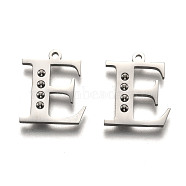 304 Stainless Steel Letter Pendant Rhinestone Settings, Letter.E, 15.5x13x1.5mm, Hole: 1.2mm, Fit of: 1.6mm rhinestone(STAS-Y006-61P-E)