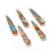 Dyed Natural Imperial Jasper Pendants, Teardrop Charms, with Brass Findings, Golden, 46x10x4.5mm, Hole: 2.5mm(G-P490-04G)