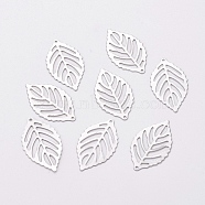 304 Stainless Steel Pendants, Leaf, Stainless Steel Color, 23.5x14x0.4mm, Hole: 0.8mm(STAS-L224-004P)