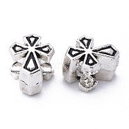 Tibetan Style Alloy European Beads, Large Hole Beads, Cadmium Free & Lead Free, Cross, Antique Silver, 11.5x9x7.5mm, Hole: 4.5mm, about 565pcs/870g(TIBE-S319-130AS-RS)
