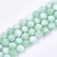Natural Myanmar Jade/Burmese Jade Beads Strands, Star Cut Round Beads, Faceted, 8x7x7mm, Hole: 1mm, about 48pcs/strand, 14.9 inch(G-T108-27B)