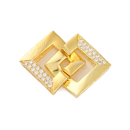 Rack Plating Square Brass Interlocking Clasps, with Clear Cubic Zirconia, Long-Lasting Plated, Lead Free & Cadmium Free, Real 18K Gold Plated, 26mm(KK-Z070-28G)