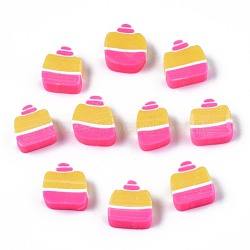 Handmade Polymer Clay Beads, Cake, Hot Pink, 9.5~11x7.5~10x4mm, Hole: 1.6mm(CLAY-N011-022)