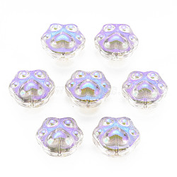 Electroplate Transparent Glass Beads, Half Plated, Dog Paw Prints, Violet, 13.5x15x8.5mm, Hole: 1mm(X-GLAA-T022-07-B01)