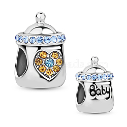 TINYSAND Feeding-bottle 925 Sterling Silver European Beads, Large Hole Beads, with Cubic Zirconia, Platinum, 12.01x8.05x8.23mm, Hole: 4.44mm(TS-C-081)