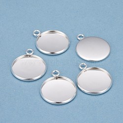 304 Stainless Steel Pendant Cabochon Settings, Plain Edge Bezel Cups, Flat Round, Silver, Tray: 20mm, 27x22x2mm, Hole: 3mm(STAS-F191-14S-G)