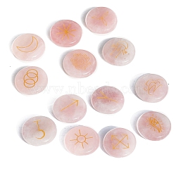 13Pcs 13 Styles Flat Round Natural Rose Quartz Rune Stones, Healing Stones for Chakras Balancing, Crystal Therapy, Meditation, Reiki, Divination Stone, 25x6mm(PW-WG15937-04)