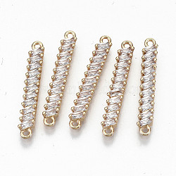Brass Micro Pave Cubic Zirconia Links Connectors, Light Gold, Long-Lasting Plated, Cadmium Free & Lead Free, Clear, 25.5x4x3mm, Hole: 1.2mm(X-KK-S359-076-RS)