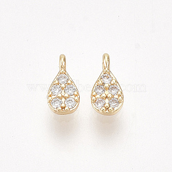 Brass Micro Pave Cubic Zirconia Charms, teardrop, Clear, Nickel Free, Real 18K Gold Plated, 5x2.5x1.8mm, Hole: 0.7mm(X-KK-S350-298)