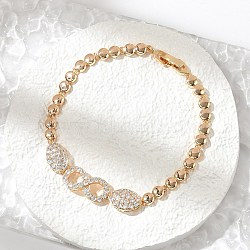 Brass Micro Pave Cubic Zirconia Link Chain Bracelets, Cadmium Free & Lead Free, Long-Lasting Plated, Golden, Infinity, 8-3/8 inch(21.25cm)(KK-R217-45G)