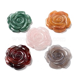 Natural Mixed Stone Carved Pendants, Flower Charms, 42~44.5x8~9.5mm, Hole: 1.2~1.4mm(G-P520-01)