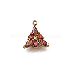 304 Stainless Steel Pendants, with Cubic Zirconia, Triangle Charms, Ion Plating(IP), Golden, Red, 8x7x2mm, Hole: 0.8mm(STAS-Z160-04G-01)
