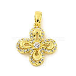 Brass Micro Pave Clear Cubic Zirconia Pendants, Real 18K Gold Plated, Flower, 19x16.5x4mm, Hole: 5x3.5mm(KK-P263-06B-G)