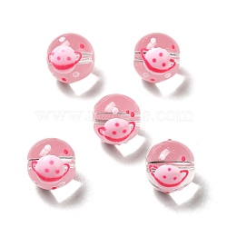 Handmade Lampwork Beads, Round with Planet Pattern, Pink, 12~12.5x13~13.5mm, Hole: 1.8~2mm(LAMP-M011-02A)
