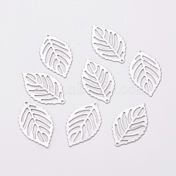 Tarnish Resistant 304 Stainless Steel Pendants, Leaf, Stainless Steel Color, 23.5x14x0.4mm, Hole: 0.8mm(STAS-L224-004P)