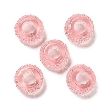 Transparent Resin European Beads, Large Hole Beads, Textured Rondelle, Misty Rose, 12x6.5mm, Hole: 5mm