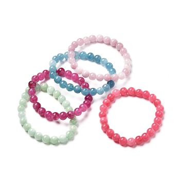 Natural Chalcedony Stretch Bracelet for Women Men Gift, Mixed Color, Inner Diameter: 2-1/8 inch(5.5cm), Beads: 8mm