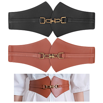 WADORN 2Pcs 2 Colors PU Leather Wide Elastic Corset Belts for Women Girl, Mixed Color, 25-7/8 inch(65.6cm), 1pc/color