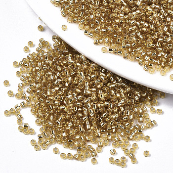 Glass Seed Beads, Fit for Machine Eembroidery, Silver Lined, Round, Goldenrod, 11/0, 2x1.5mm, Hole: 1mm