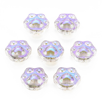 Electroplate Transparent Glass Beads, Half Plated, Dog Paw Prints, Violet, 13.5x15x8.5mm, Hole: 1mm