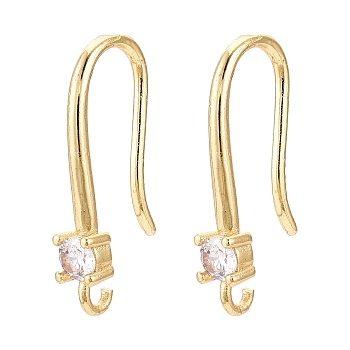 Brass Micro Pave Clear Cubic Zirconia Earring Hooks, Ear Wire, with Loops, Real 18K Gold Plated, 16.5~19.5mm, Hole: 1.2mm, 20 Gauge, Pin: 0.8mm