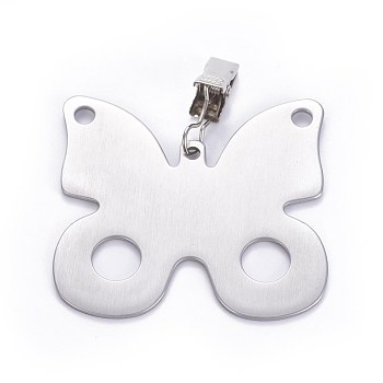 Stainless Steel Tablecloth Pendants, with Clips, Butterfly, Stainless Steel Color, 81mm, Butterfly: 65.2x69.2x2mm