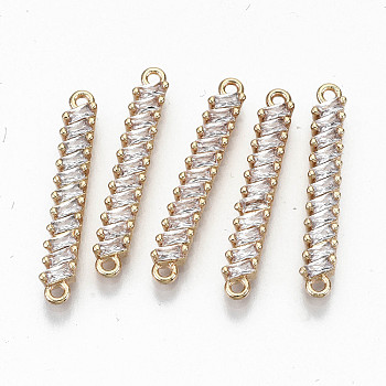 Brass Micro Pave Cubic Zirconia Links Connectors, Light Gold, Long-Lasting Plated, Cadmium Free & Lead Free, Clear, 25.5x4x3mm, Hole: 1.2mm