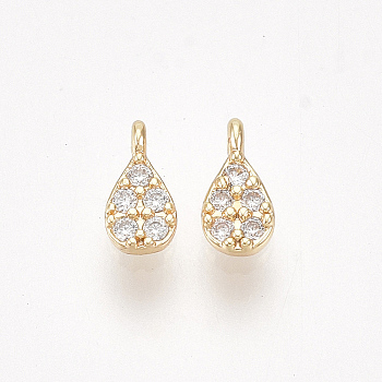 Brass Micro Pave Cubic Zirconia Charms, teardrop, Clear, Nickel Free, Real 18K Gold Plated, 5x2.5x1.8mm, Hole: 0.7mm