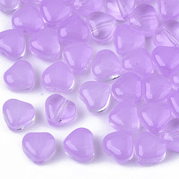 Transparent Spray Painted Glass Beads, Heart, Imitation Jelly, Plum, 6x6x4mm, Hole: 0.9mm