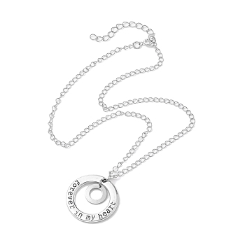 201 Stainless Steel and Alloy Round with Word Forest In My Heart Pendants Necklace, Brass Curb Chains Necklaces, Antique Silver & Stainless Steel Color, 18.03 inch(45.8cm)