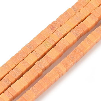 Natural Shoushan Stone Beads Stands, Dyed, Square, Orange, 2.5x2.5x1~1.5mm, Hole: 0.5mm, about 239~289pcs/strand, 14.96~15.75''(38~40cm)