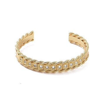 Clear Cubic Zirconia Open Cuff Bangle, Brass Jewelry for Women, Golden, Inner Diameter: 2-1/8 inch(5.5cm)