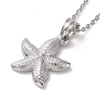 304 Stainless Steel Starfish Pendant Necklace for Women, Stainless Steel Color, 19.69 inch(50cm)