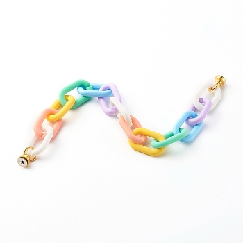 Acrylic Rainbow Cable Chains Phone Case Chain, Anti-Slip Phone Finger Strap, Phone Grip Holder for DIY Phone Case Decoration, Golden, Colorful, 26.5cm