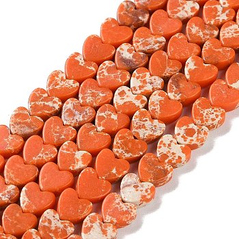 Dyed Synthetic Imperial Jasper Beads Strands, Heart, Tomato, 6x6x3mm, Hole: 1mm, about 69~71pcs/strand, 14.57''~14.96''(37~38cm)