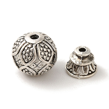 Tibetan Style Alloy Guru Bead Sets, T-Drilled Beads, 3-Hole Round Beads, Antique Silver, 13.5x13mm, Hole: 2.3mm