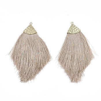 Polyester Tassel Big Pendant Decorations, with Alloy Findings, Golden, Dark Salmon, 100~108x51~62x7mm, Hole: 2mm