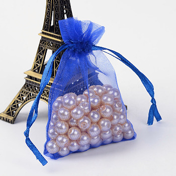 Organza Gift Bags with Drawstring, Jewelry Pouches, Wedding Party Christmas Favor Gift Bags, Blue, 9x7cm